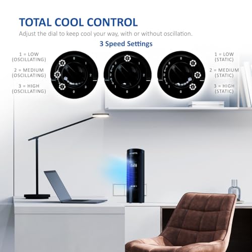 Image of NETTA 14 inch Mini Tower Fan with Oscillating Function - 3 Speed Levels, Quiet Operation, 65 Oscillation - 1.2kg Lightweight Compact Cooler Desk Fan for Home, Office and