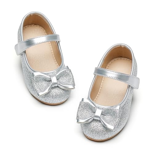 GINFIVE Toddler Girls Mary-Jane Little Girls Slip On Shoes Glitter Ballerina Flats Toddler