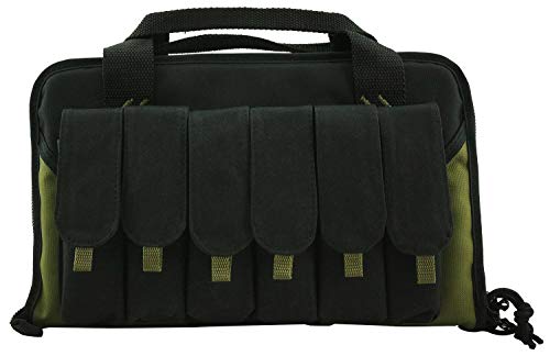 K-Cliffs Pistol Case Lockable Memory Foam Hand Gun Storage Pouch Carrying Bag | 6 Magazine Pockets Black/Olive #TOP7