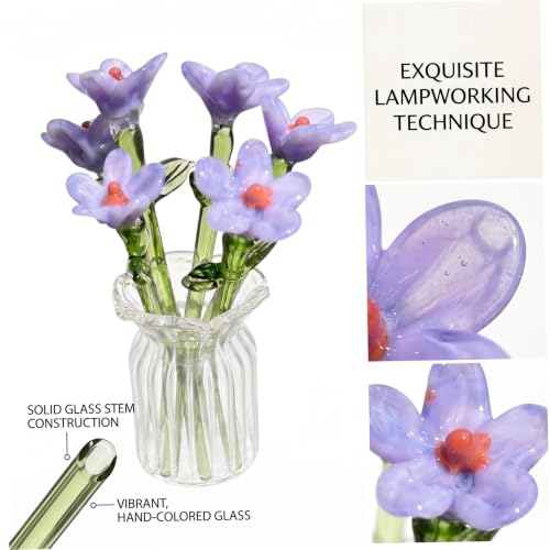 Mini fleurs en verre 7 pièces avec vase pour centres de table