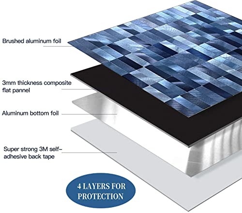 XUANINY Peel and Stick Tile Backsplash Self- Adhesive Wall Tiles Aluminum Mosaic Sticker for Kitchen (11.33"x11.92" Per Sheet, Pack of 5 pcs) (Blue Mix)