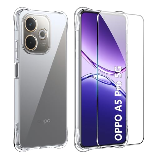 FDHYFGDY Funda para OPPO A5 Pro 4G/5G Fundas+1x Protector Pantalla, Carcasa Protectora Funda de Silicona Transparente a Prueba de Golpes, Funda Transparente Delgada y Suave de TPU