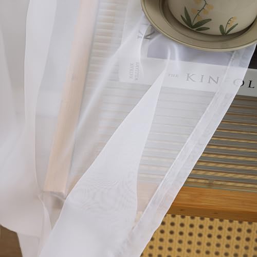 Image of White Sheer Tulle Curtains - 2 Panel Sets, 90 Inch Long, Rod Pocket, for Bedroom & Living Room