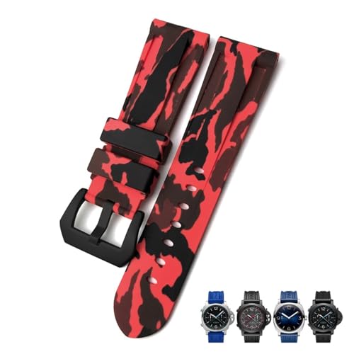 Bracelet de montre camouflage rouge noir souple de taille 26mm