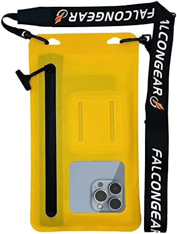 Falcon Gear Floating Waterproof Phone Pouch Universal Waterproof Phone Case with Zipper & Adjustable Lanyard Cellphone Dry Bag for iPhone 13/12/11 Pro Max XR Galaxy S22/21/20 Ultra(Yellow)