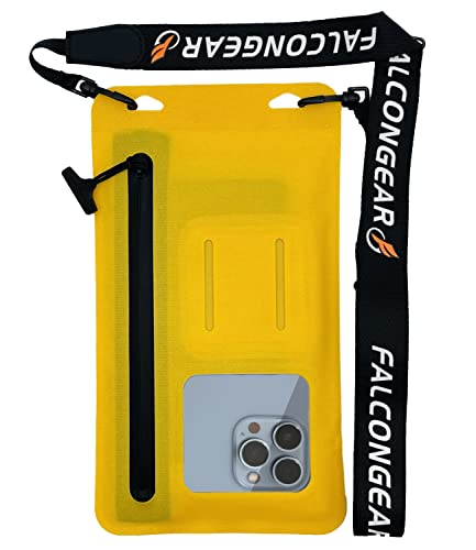 Falcon Gear Floating Waterproof Phone Pouch Universal Waterproof Phone Case With Zipper & Adjustable Lanyard Cellphone Dry Bag For Iphone 13/12/11 Pro Max Xr Galaxy S22/21/20 Ultra(Yellow) #TOP24