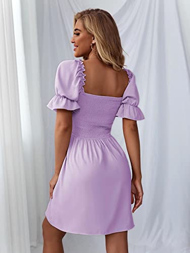 Image of WDIRARA Women's Square Neck Flounce Short Sleeve Shirred Ruffle Hem Dress