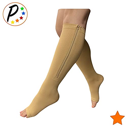 New (Big & Tall 3Xl) Open Toe Knee Length Zipper Up Compression Hosiery Calf Leg Support Stocking Stocks (Beige) #TOP1