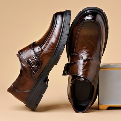 Men's Classic Slip - on Genuine Cowhide Leather Penny Loafers, Ideal for Business - Casual Work and Daily Office Wear (brown1524,7.5)3