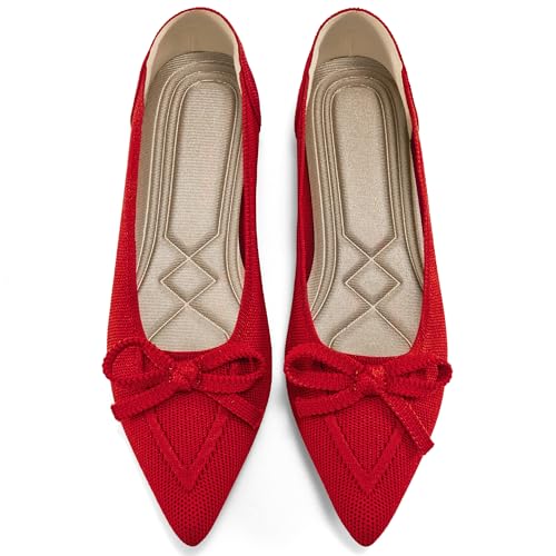 Image of Ablanczoom Ballet Flats Shoes for Women: Dressy Pointed Toe Bow Knit Flats Comfortable Slip On Work Business Casual Shoes