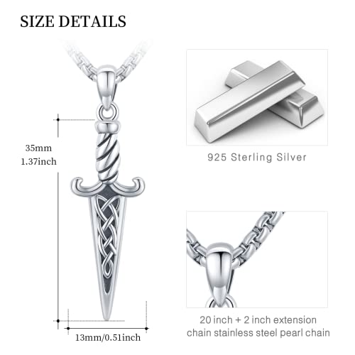 Dagger Necklace for Men Sterling Oxidized Silver Celtic Pendant Sword Cool Necklace for Men Oxidized Silver Irish Jewelry Gift for Women Men Dagger Sword Knife Lover Women3