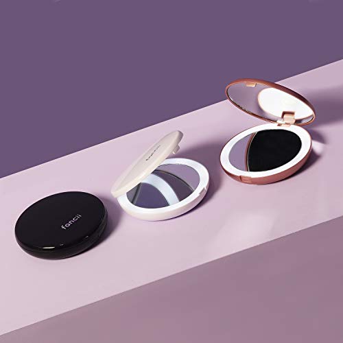 Fancii Compact Magnifying Mirror With Natural Led Lights, 1X And 10X Magnification - Natural Daylight, Portable Pocket Makeup Mirror For Purses And Travel, Rose Gold (Lumi Mini) #TOP4