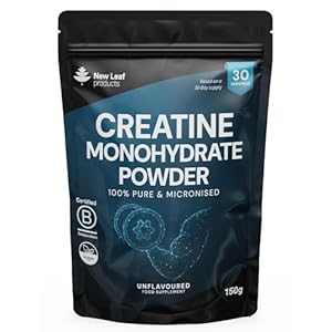 Creatine Monohydrate Powder 100% Pure Micronized Creatine – 150g Increased Absorption & Mixing, Creatine Powder for Physical Performance + Scoop Pre Post Workout Gym Supplements UK Made by New Leaf
