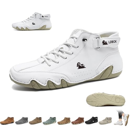 Italian Handmade Leather Beck Shoes Men Outdoor High Boots Non-Slip Lightweight Comfort Unisex for Hiking Camping & Driving All Season Chukka Boots(White,US 14)