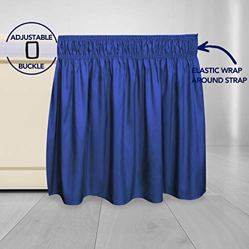 PureFit Wrap Around Ruffled Bed Skirt with Adjustable Elastic Belt - 18 Inch Drop Easy to Put On, Wrinkle Free Bedskirt Dust Ruffles, Bed Frame Cover for Twin, Twin XL and Full Size Bed, Classic Blue