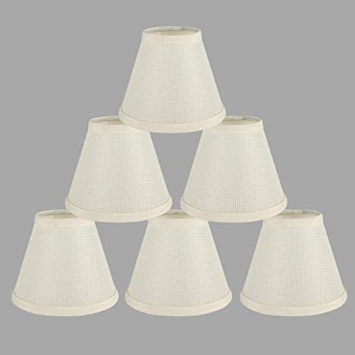 6 Paralumi In Tessuto Piccoli Per Lampadine E14 – 12x11x8,5 Cm, Clip-on, Stile Nordico, Bianco Con Bordo Dorato