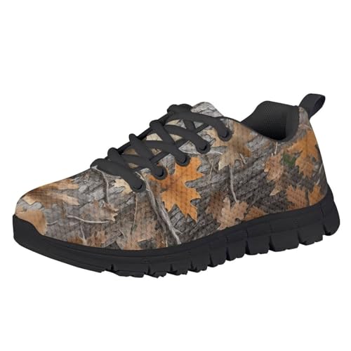 Pointodoor Boys Shoes Size 2.5 Kids Lace up Sneakers Hunting Camo Oak Leaves Print Mesh Athletic Sport Shoes Lightweight for Tennis Running Walking