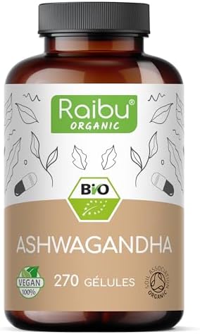 Ashwagandha BIO - 270 Gélules - Extra Fort : 2400 mg/jour - Ashwa...