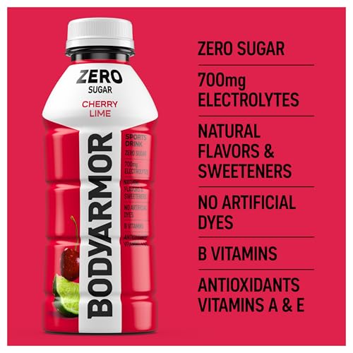 Image of BODYARMOR ZERO Sugar Cherry Lime Electrolyte Drink, Natural Flavors, 16 Fl Oz Bottles (12 Pack), B Vitamins & Antioxidants Sugar Free Hydration