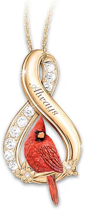 The Bradford Exchange Cardinal Pendant Necklace with White Topaz and Infinity Symbol Tribute Design