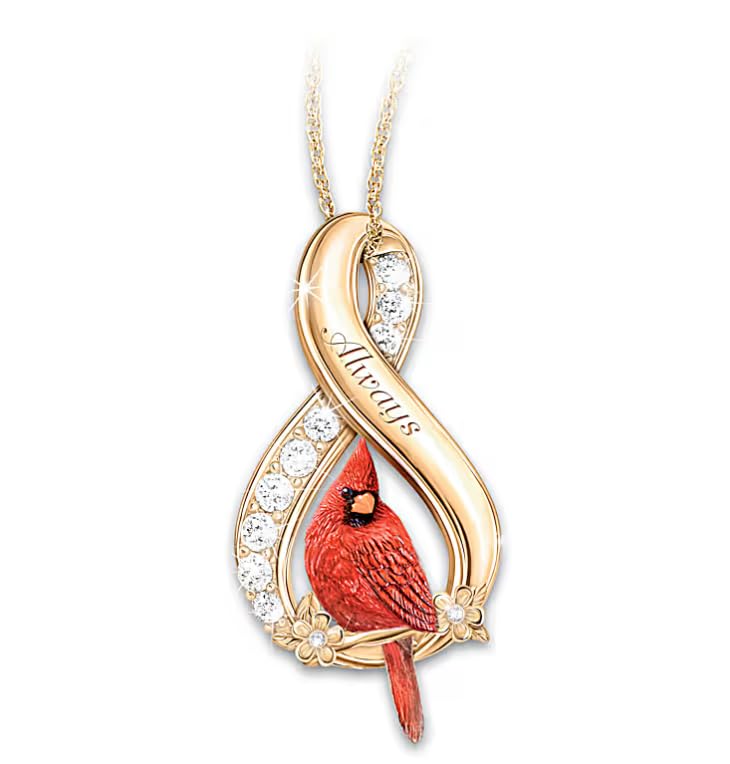 The Bradford Exchange Cardinal Pendant Necklace with White Topaz and Infinity Symbol Tribute Design