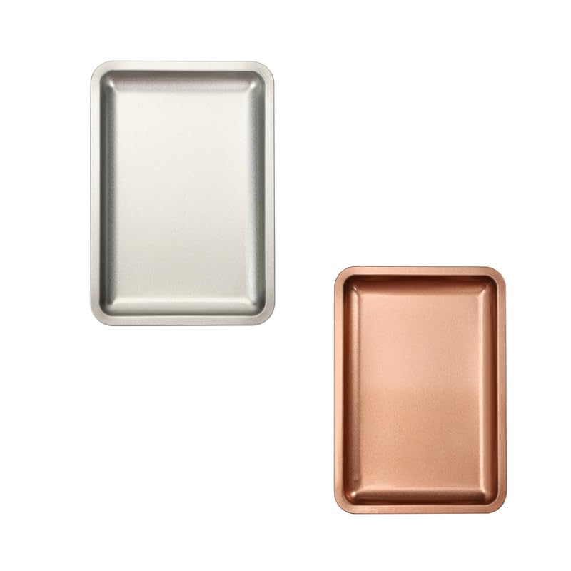 2PCS 18 * 12.5 * 1.7cm Stainless Steel Tray Rectangular Decorative Storage Organizer Tray For Nail Art Desktop Tools,Cosmetic Sliver and Champagne Gold