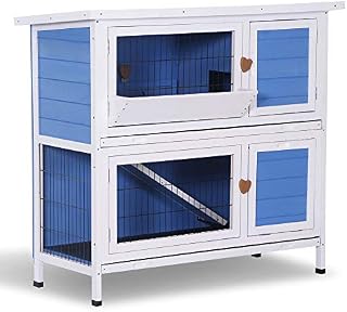 Lovupet 43inch 2-Story Elevated Stacked Outdoor Wooden Rabbit Hutch Small Animal Habitat