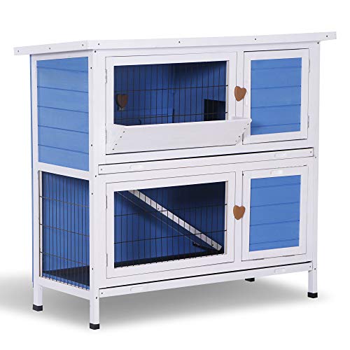 Lovupet 43inch 2-Story Elevated Stacked Outdoor Wooden Rabbit Hutch Small Animal Habitat