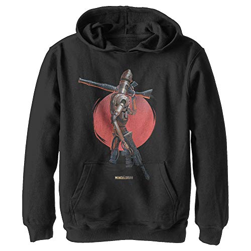 Image of STAR WARS Boy's The Mandalorian IG-11 Dusty Sunset Pull Over Hoodie, Black, L