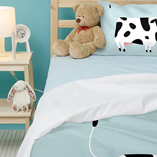 Housse de couette motif vache avec taie d'oreiller lit