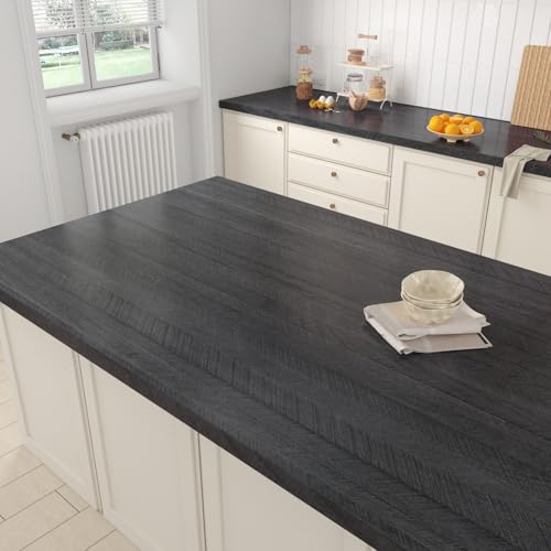 Yullpaper Carta Adesiva Per Mobili Legno Carta da Parati Adesiva Nera Lavabile Pellicola Adesiva per Mobili Cucina Carta Adesiva Effetto Legno per Armadio Rivestimento Mobili Adesivo 40cm X 200cm