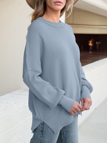 Image of ANRABESS Women Oversized Sweaters Batwing Long Sleeve 2026 Fall Outfits Crewneck Casual Knit Side Slit Fashion Pullover Top