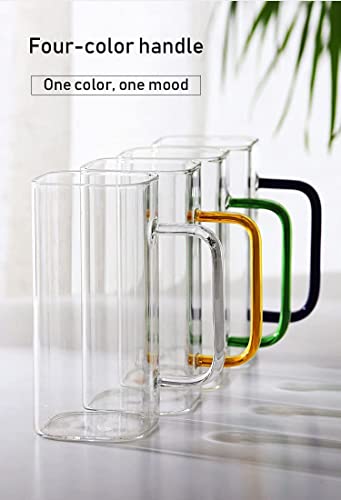 Image of Kamvy Glass Coffee Mugs with Colored Handle Set of 2, Clear 350ml Drinking Glasses Iced Tea Cups for Coffee, Milk, Tea, Juice, Beer or Hot Beverages (Multi Colored Handle Mug - 2)