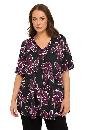 Image of EVANS Curve Berry Floral Print Pleat Front Top - Women's - Plus Size Curve Red