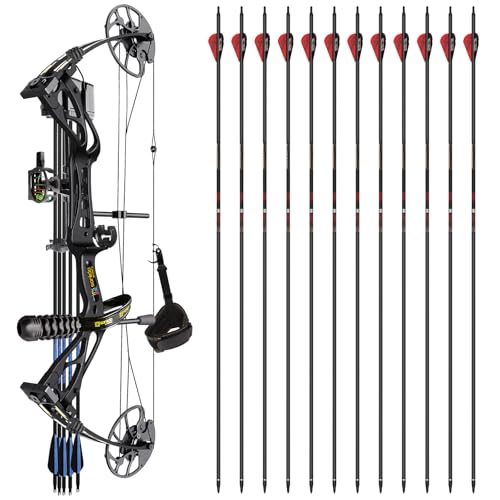 Sanlida Archery Dragon X8 Compound Bow Kit (Black) and 100% Pure Dragon 10 Carbon Arrows (+/-.001