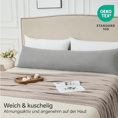 BEDELITE Seitenschläferkissen Bezug 40 x 145 Baumwolle, Hellgrau – Ansicht 3