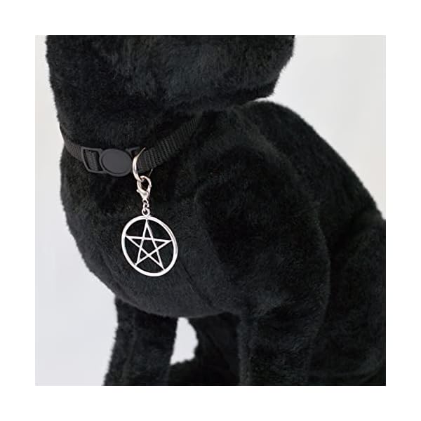 Black cat collar with wiccan pagan pentacle silver finish on safety breakaway collar adjustable neck size 8 to 12 inches - image 7