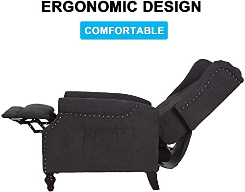 Wingback Recliner Chair, Accent Chair With Massage And Heating, Tufted Upholstered Comfy Reading Sofa, Mid-Century Modern Armchair For Living Room Bedroom, Wooden Leglinen Fabric, Dark Gray-Set Of 2 #TOP4