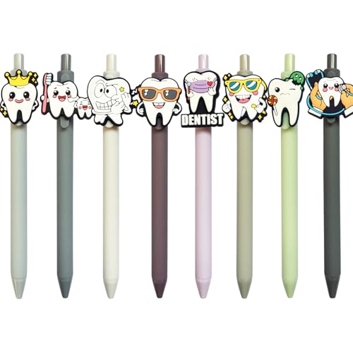 LSLSHY 8Pcs Dental Pens Cute Dental Assistant Accessories Aesthetic Black Tooth Pens Set for Dentists Dental Hygienist Hygiene Student Essentials Dental Assistants Week Appreciation Gifts Bluk