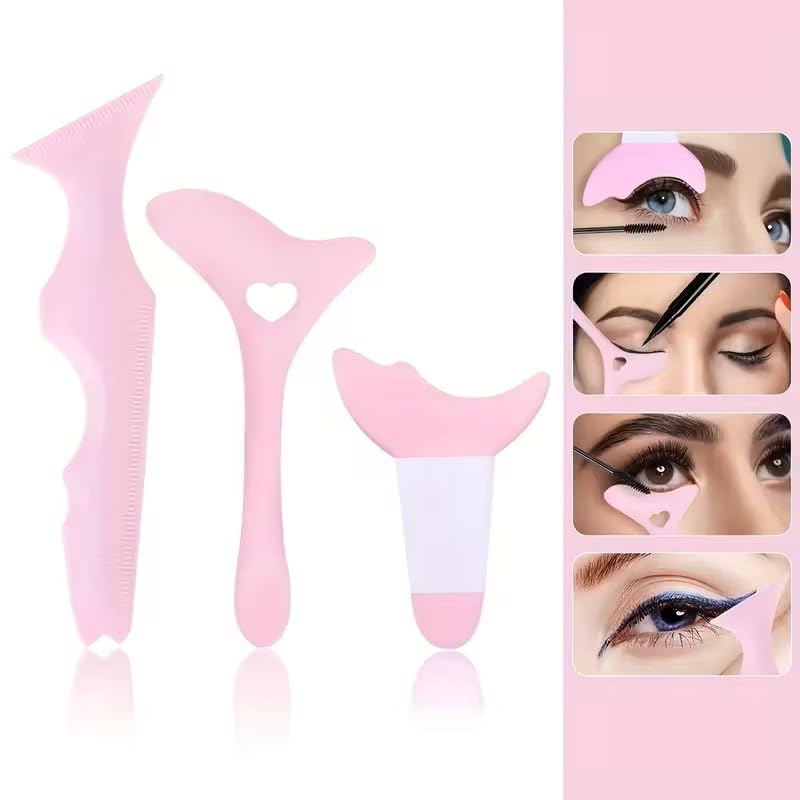 Set de 3 herramientas de maquillaje de silicona - protector de delineador y rímel, rosa miniatura 3