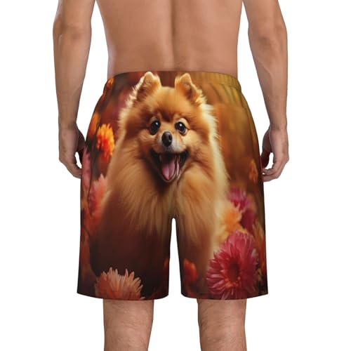 Flowers and Cute Puppy Men Beach Pants â€“ Swim Trunks for Men,Quick-Dry and Comfortable, Suitable for Beach, Surf, and Everyday Wear4