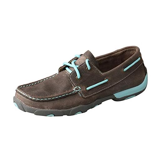 Twisted X Women's Boat Shoe Driving Moc, Grey/Light Blue, 7.5(M)