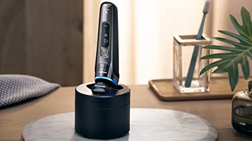 Image of Philips Shaver Razor Series 9000 Prestige, Wet and Dry Electric Shaver, Lift & Cut Shaving System, SenseIQ Technology, Precision Trimmer, Cleaning Pod, Premium Case, Black Matte, Model SP984