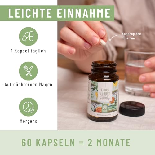 NATURTREU® Florazauber Kulturen Komplex magensaftresistent & vegan - 23 Bakterienstämme ohne Inulin - Komplex u.a. mit Lactobacillus & Bifidobakterien, 60 Kapseln