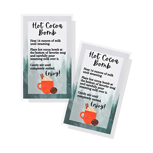 Hot Cocoa Chocolate Bomb Instruction Tags Cards | 50 Pack | 2x3.5” inch Labels | Hot Cocoa Bomb Supplies | Christmas Holiday Winter Snow