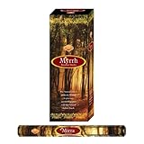 Aromasenses | Incienso de Mirra Hexagonal Sac | Caja de 6 Tubos con 20 Varillas c/u | Fragancia Intensa y Terrosa | Ideal para Meditación, Bienestar y Purificación Energética | Aroma Prolongado