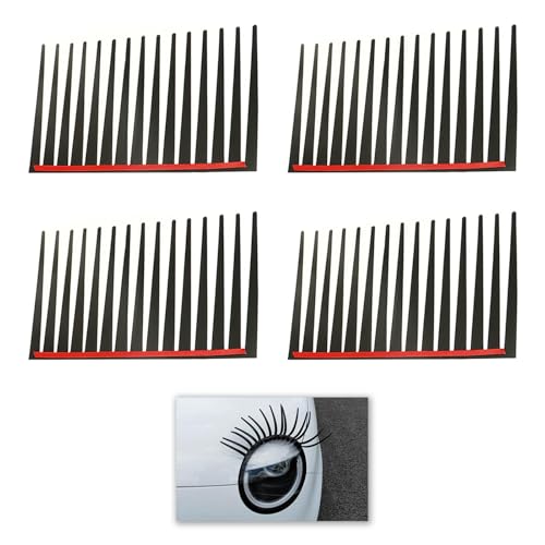 4 Pcs 3D Car Eyelashes Stickers, Cars Eyelash for Headlight Decoration Sticker, Car-Styling Decorative Sticker with Fun Long Eyelashes Design, Perfect for Personalize Your Vehicle (Black)