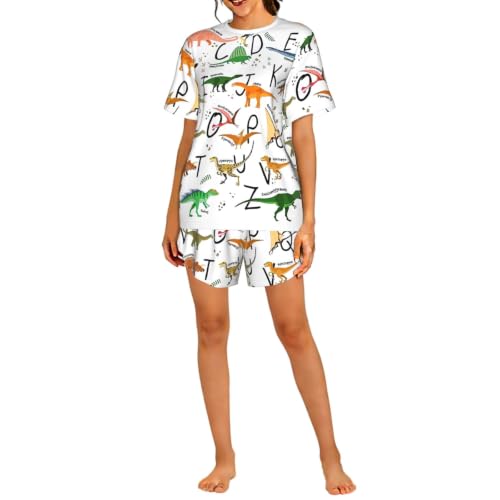 Pyjama court imprimé dinosaure pour femme ensemble respirant en coton doux