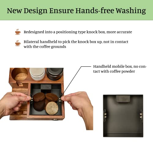 Ikape V3 Espresso Knock Box, 54Mm Espresso Coffee Organizer Box Fit For Storage 51 To 54Mm Espresso Tamper And Distributor, Pure Natural Walnut Base With Special Portafilter Basket Station(4 In 1) #TOP2