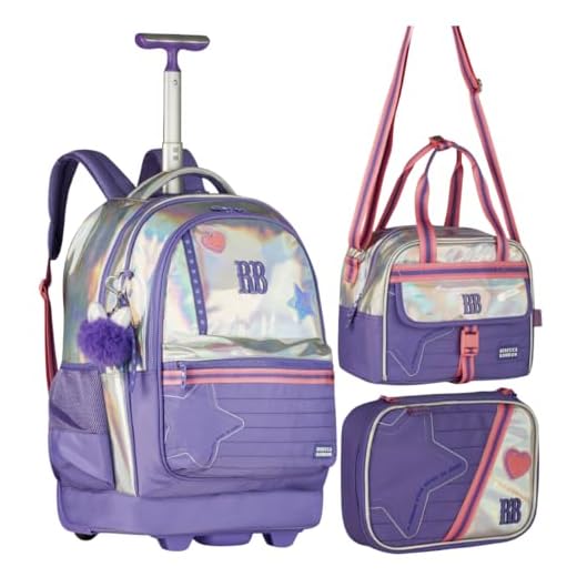 Kit Mochila Rodinhas Holográfica Lilás Rebecca Bonbon RB com Lancheira, Estojo Box coleção 2026 Volta as Aulas Original